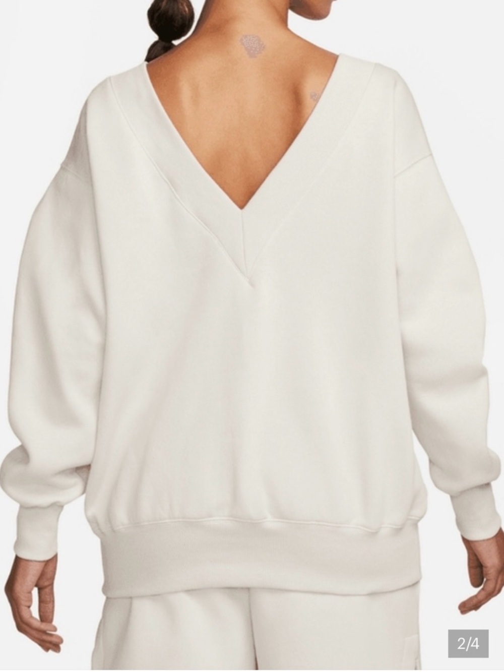 Nike Women's V-Neck Oversized Top in Cream - Picture 2 of 9